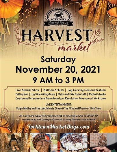Yorktown Harvest Market this Saturday, November 20 from 9 AM to 3 PM