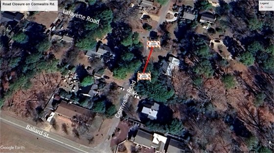 Image: A portion of Cornwallis Road between Lafayette Road and Ballard Street will be closed for repairs, from as early as May 12 through May 13.