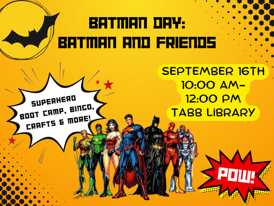 Batman Day on September 16, 10 am to noon, Tabb Library