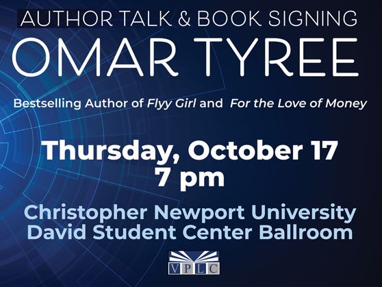 Omar Tyree author talk on October 17, 7 pm, Christopher Newport University